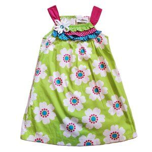 Rare Editions Girls LN Sun dress lime green white flowers Sz 5